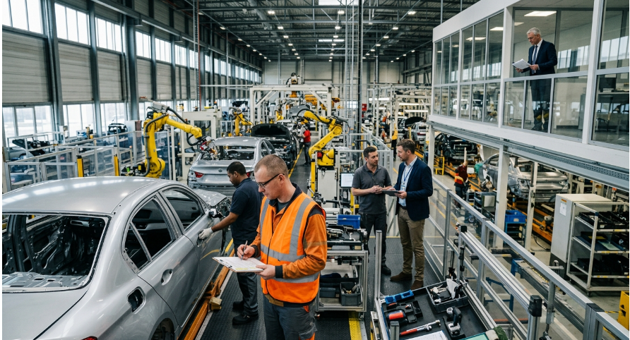 Otomotiv üretim hattında layered process audit süreci kapsamında kalite ve proses denetimi yapan ekipler