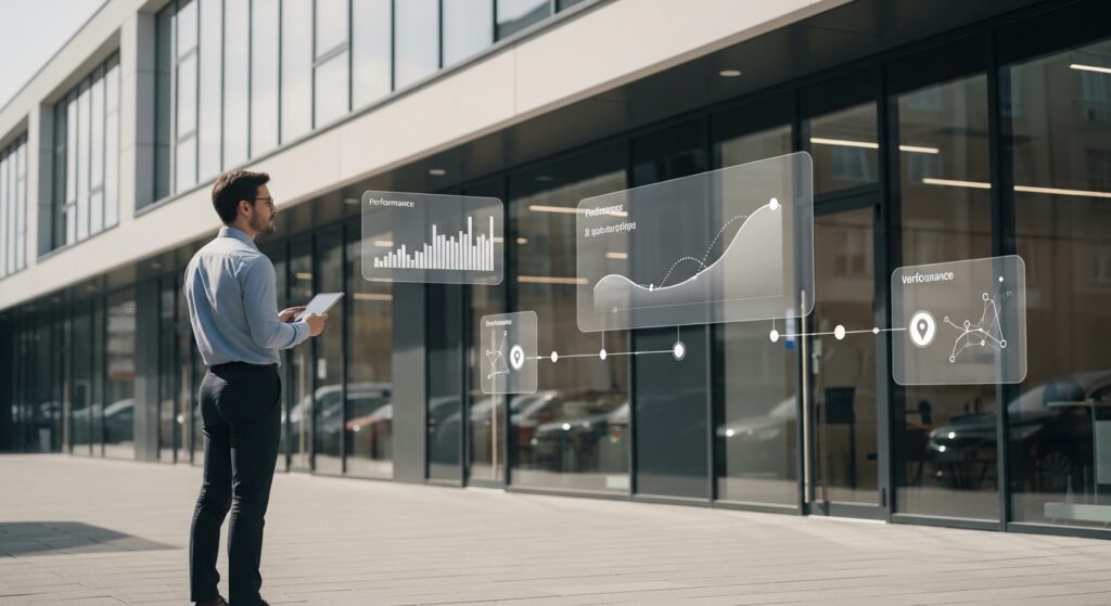 Business professional reviewing performance analytics across locations using a Franchise tool, illustrating how Best Franchise Management Tools enable centralized visibility and standardized operations in the field.